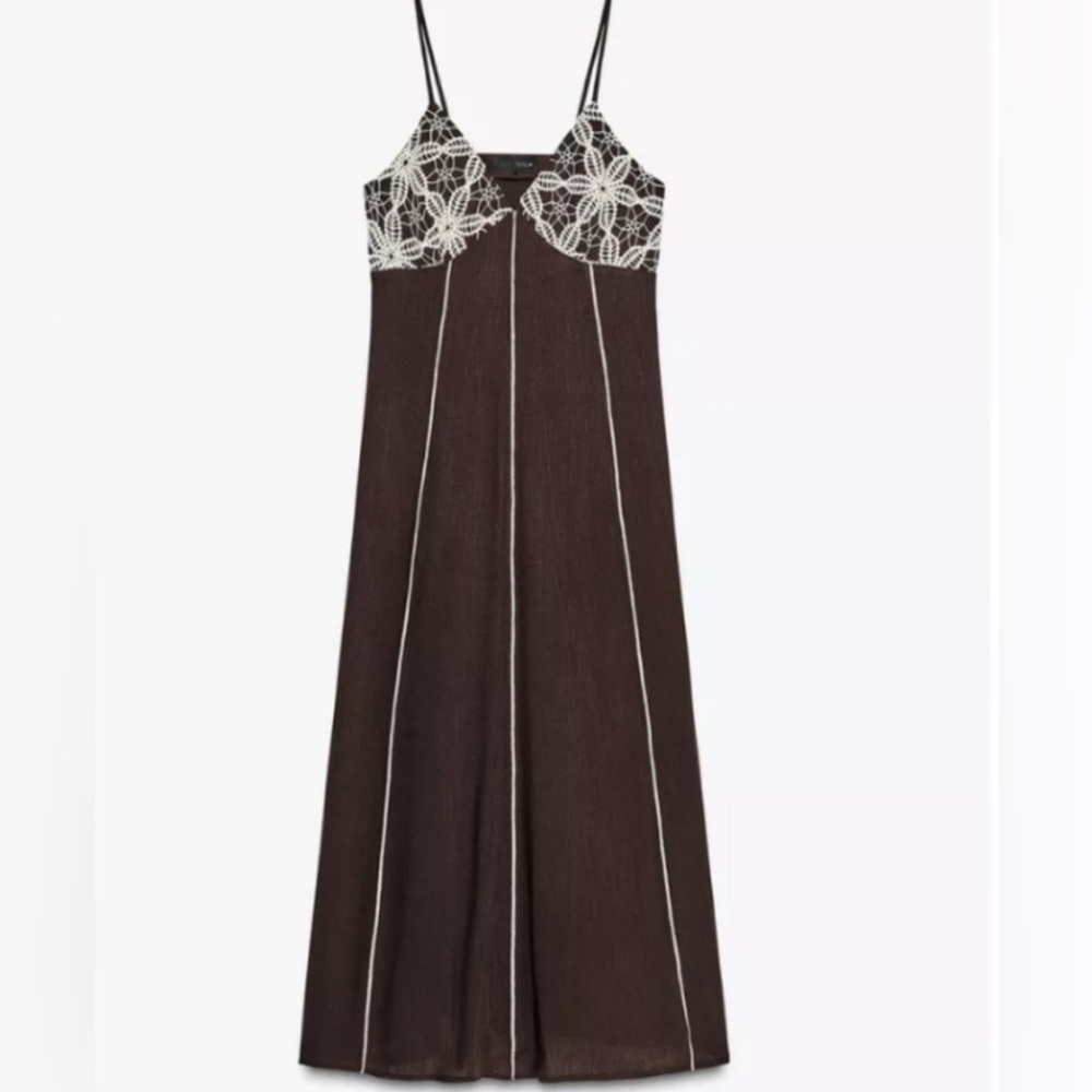 Zara Embroidered Crochet Maxi Dress Vacation Resortwear